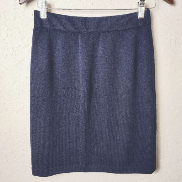 St. John Santana Knit A Line Pull On Skirt Navy Blue Size 4 Womens - Picture 3 of 6
